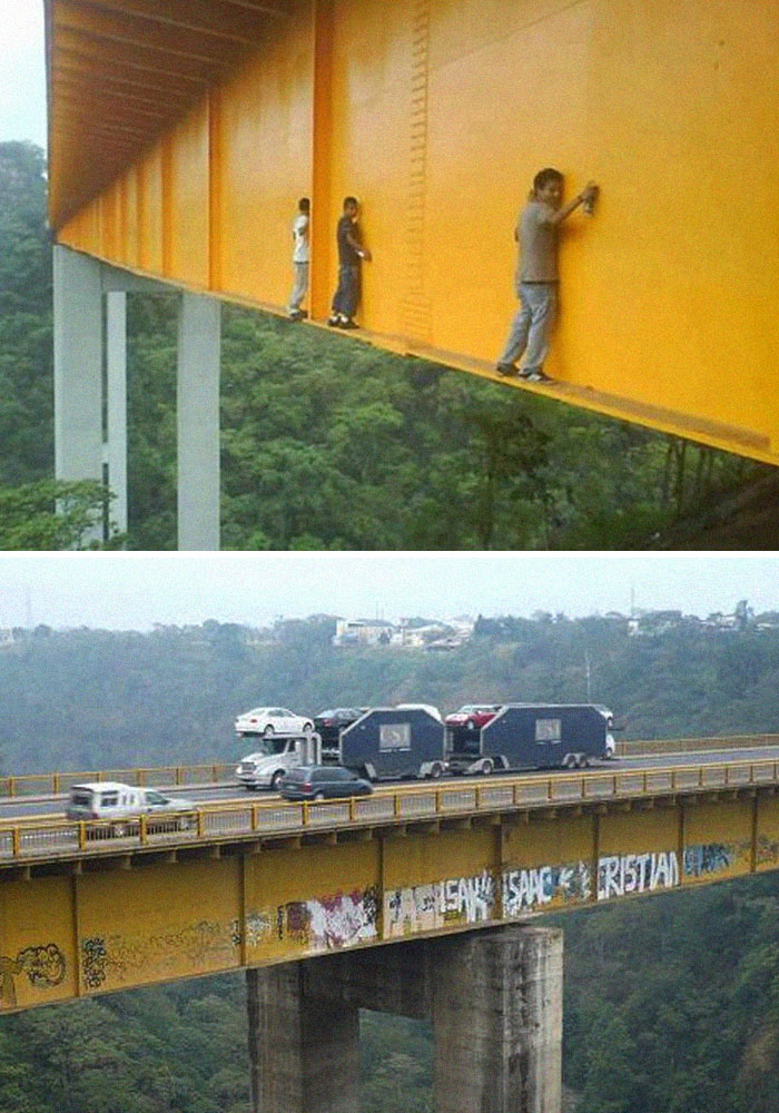 Graffiti Artists Tagging A Bridge In Mexico