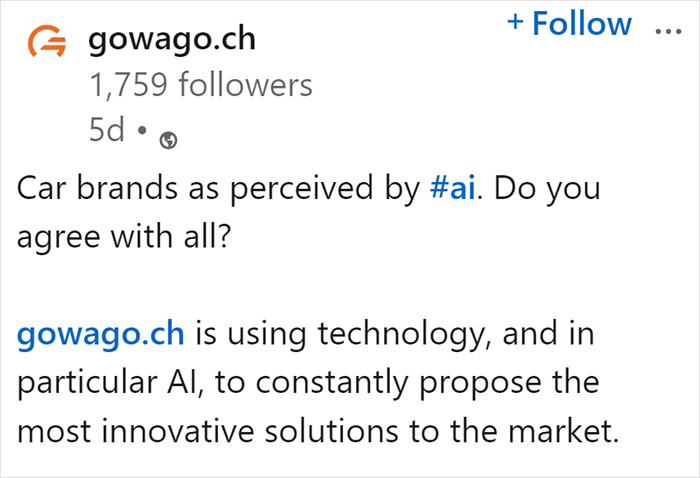 "Interesting Perspective From AI": People On LinkedIn Are Discussing These 19 AI-Made Animal Characters Representing Famous Car Manufacturers "Interesting Perspective From AI": People On LinkedIn Are Discussing These 19 AI-Made Animal Characters Representing Famous Car Manufacturers