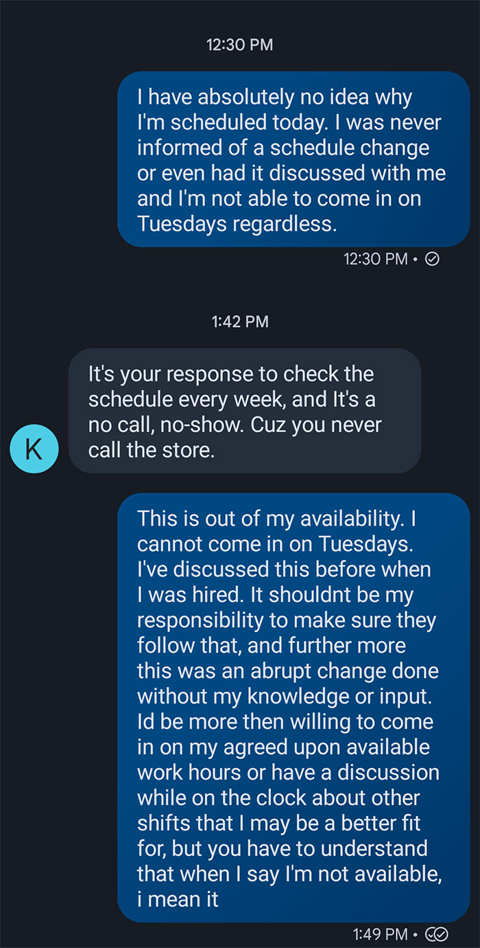 Employee Gets Their Schedule Done By Manager Who “Hates” Them, Wakes Up On Their Day Off To A Voicemail Asking Why They Aren’t At Work