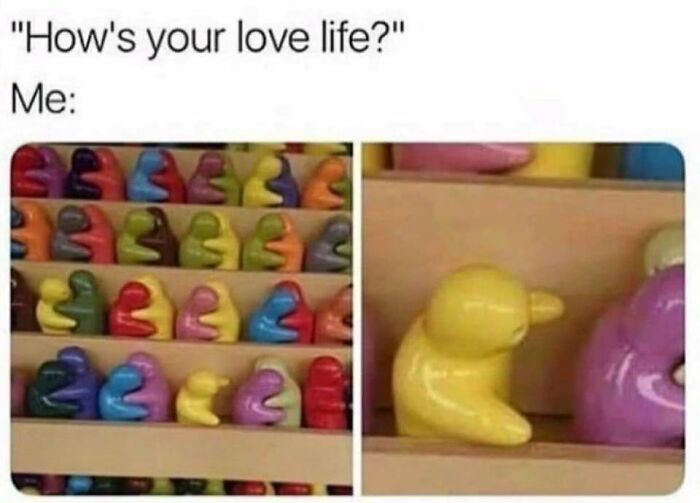 Funny introvert meme showing colorful abstract figures with one yellow figure facing away, illustrating relatable introvert humor.