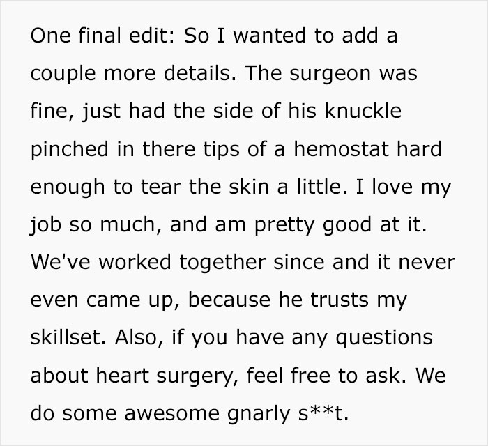 Medical Assistant Accidentally Cuts Heart Surgeon During Surgery, Who Leaves Abruptly, Dodges The Bullet When He Returns Minutes Later Medical Assistant Accidentally Cuts Heart Surgeon During Surgery, Who Leaves Abruptly, Dodges The Bullet When He Returns Minutes Later