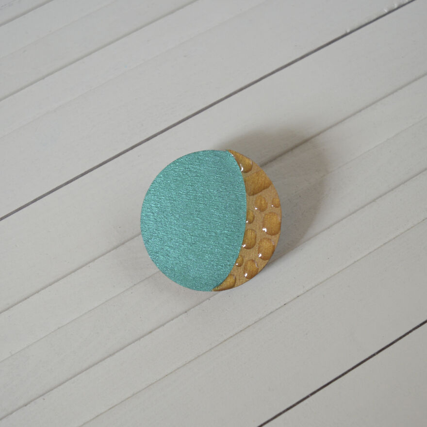 Moon - Wooden Brooch