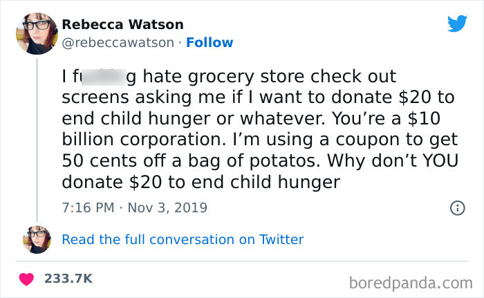 Friendly Reminder To Make Your Charitable Donations Directly To The Charity Instead Of Through A Massive For Profit Corporation That Is Absolutely Going To Use The Donations That Came Entirely From Their Customers For A Massive Tax Write Off / Pr To Show How Great And Charitable They Are. Twitter/ Rebeccawatson