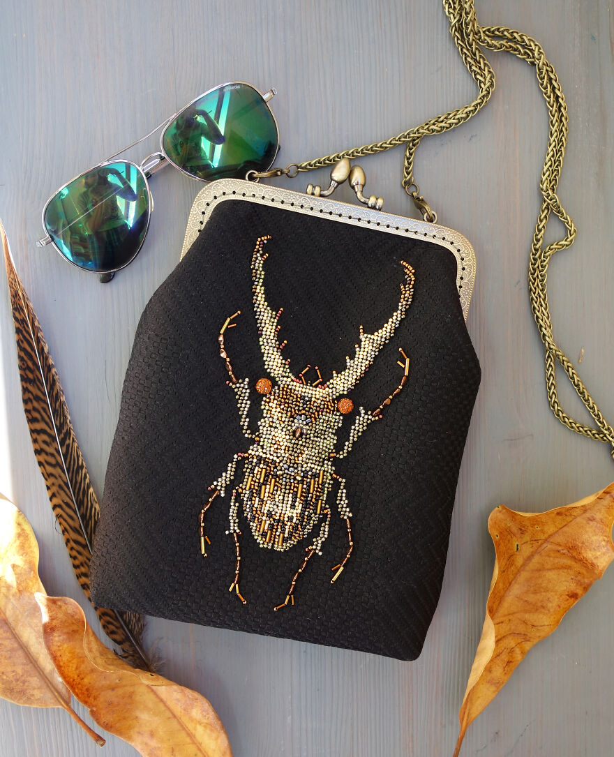 Golden Stage Beetle Beaded Textile Mini Bag