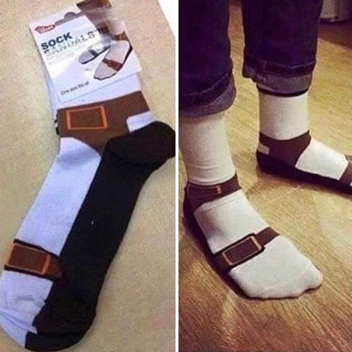 Person wearing socks sandals 