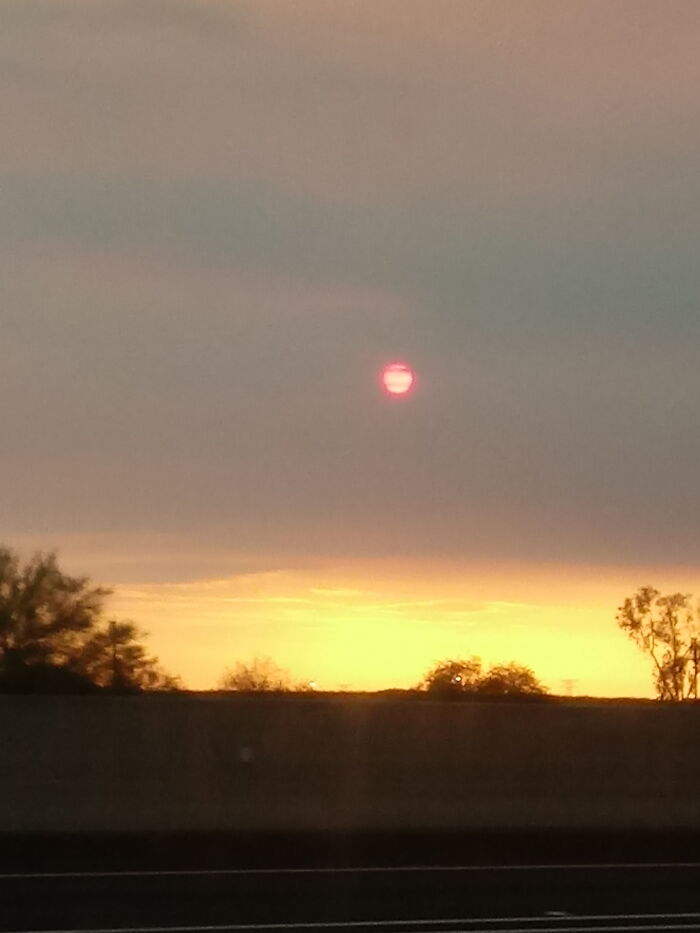 Sun Behind Forest Fire Smoke West Of Phoenix, Az