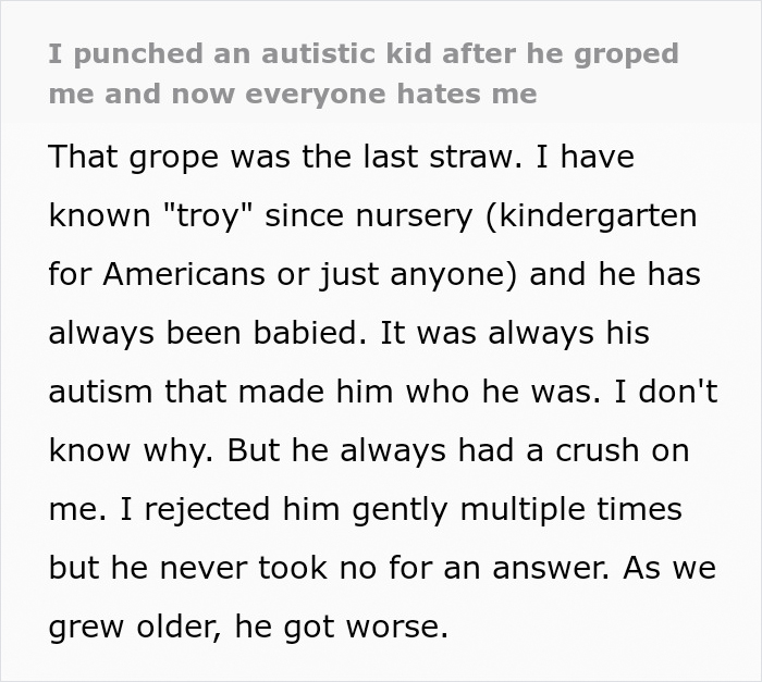 Girl Faces Backlash After Punching An Autistic Kid In The Face After He Groped Her, Asks For Advice Online Girl Faces Backlash After Punching An Autistic Kid In The Face After He Groped Her, Asks For Advice Online