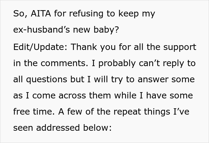 Woman Confronted By Ex Husband's New GF After She Refuses To Watch Their New Baby Woman Confronted By Ex Husband's New GF After She Refuses To Watch Their New Baby