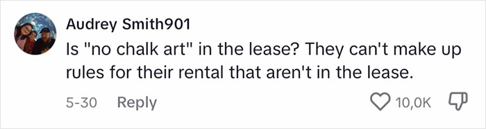 Landlord's Wife Enraged By Tenant's Chalk Artistry Asks Her To Wash It Off, Tenant Stands Her Ground Landlord's Wife Enraged By Tenant's Chalk Artistry Asks Her To Wash It Off, Tenant Stands Her Ground