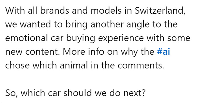 "Interesting Perspective From AI": People On LinkedIn Are Discussing These 19 AI-Made Animal Characters Representing Famous Car Manufacturers