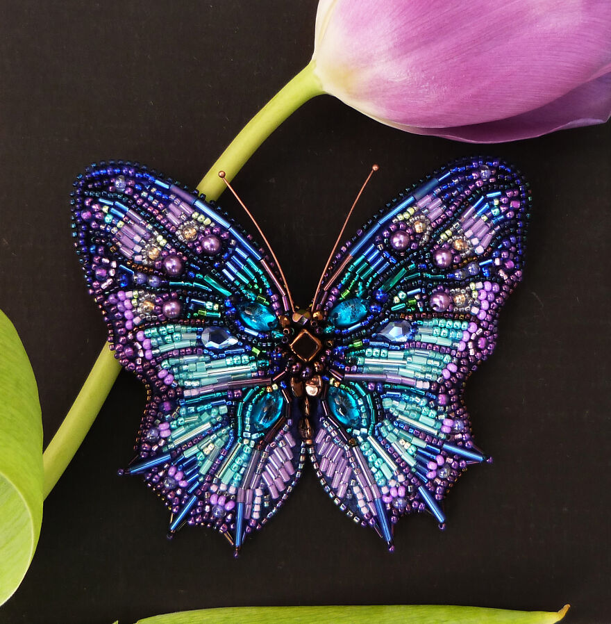 Purple Blue Butterfly Beaded Magic Brooch