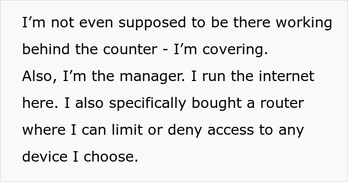 “I Let Most Things Slide. Not Today”: Café Manager Runs Out Of Patience With Aggravating Karen, Blocks All Wi-Fi Access For Her Device “I Let Most Things Slide. Not Today”: Café Manager Runs Out Of Patience With Aggravating Karen, Blocks All Wi-Fi Access For Her Device