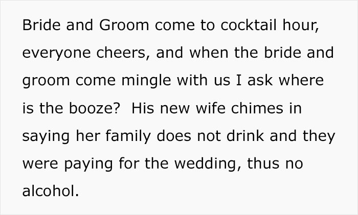 "Am I The Jerk For Being Pissed There Was No Alcohol At A Wedding?" "Am I The Jerk For Being Pissed There Was No Alcohol At A Wedding?"