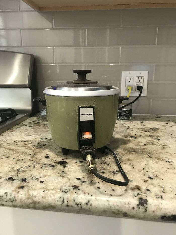 It Won’t Win Any Beauty Contests, But This Rice Cooker Has Been Making Rice For My Wife And Now The Both Of Us Since The Mid 1980’s