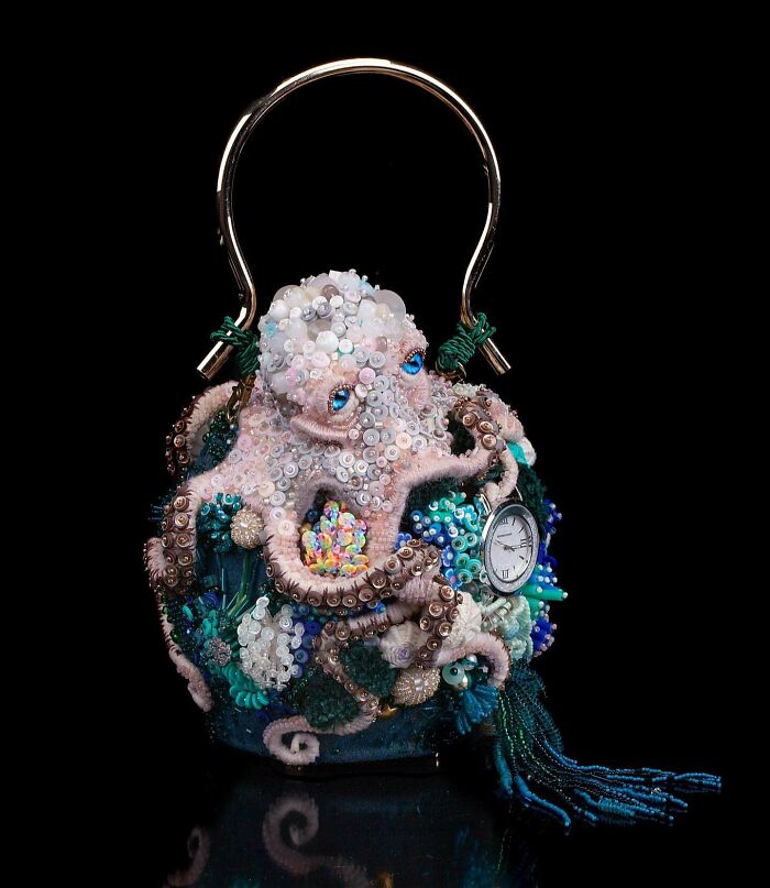 Hand Embroidered Octopus Bag Made By Me. Completely Handmade, Including Sewing The Bag