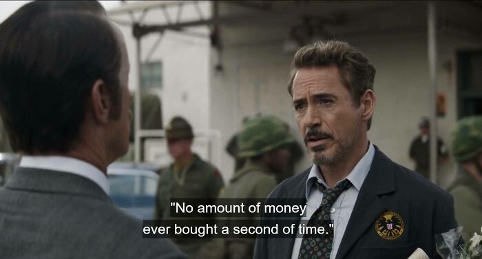 In Endgame (2019) Tony Stark Repeats The Line "No Amount Of Money Ever Bought A Second Of Time", While Just A Hours Beforehand He Used His Great Resources As A Bajillionaire (Bought With Money) To Time Travel And Eventually, Meet His Dad Again
