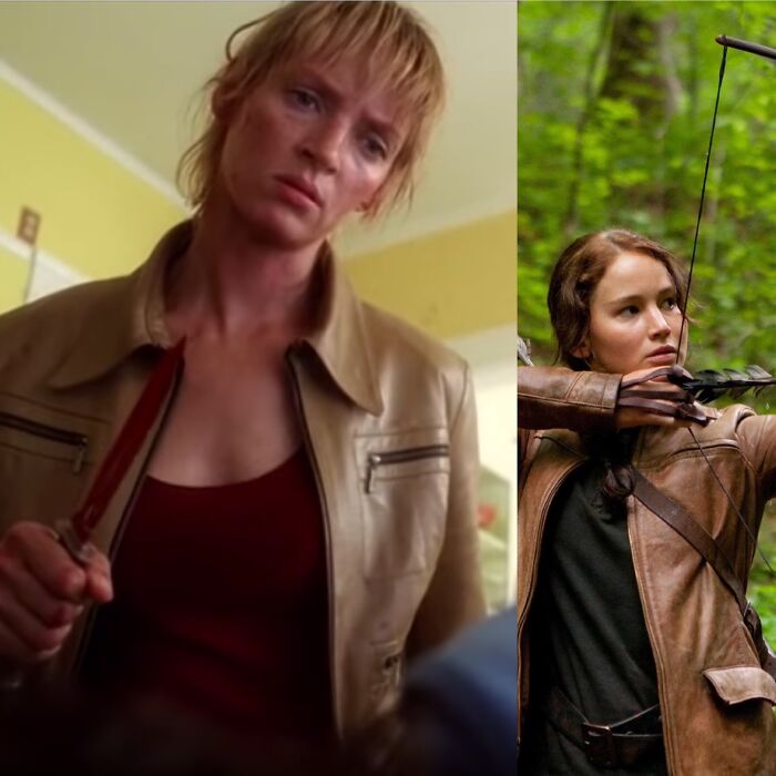 Quentin Tarantino Put This Leather Jacket On Kiddo In Kill Bill (2003) As An Homage To The Og Female Action Star From Hunger Games (2012)