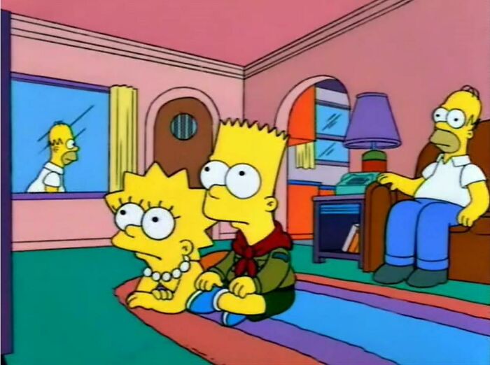 In 'The Simpsons' Episode 1f06, When Lisa Says "Cartoons Don't Have To Be 100% Realistic", Homer Is Walking Outside The Window, Yet He Is Simultaneously Sitting On The Couch Too. I Mean, What Are We To Believe, That He Used Some Sort Of Magic Cloning Hammock Or Something?
