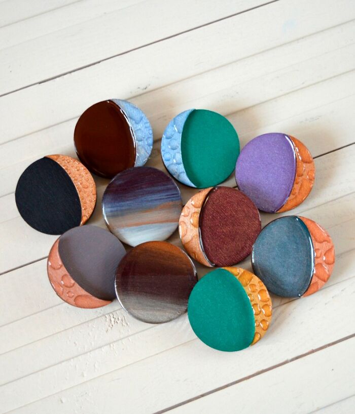 Handmade Wooden "Moon" Brooches