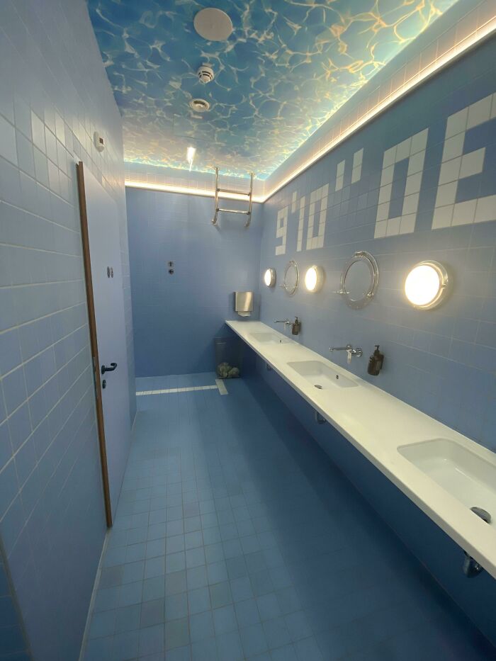 Pool Themed Restrooms In A Hotel