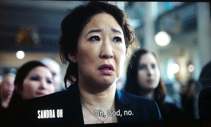 In Killing Eve (2018- ), During Opening Credits, Sandra Oh's Name Is Often Accompanied By Lines Including The Word "Oh"