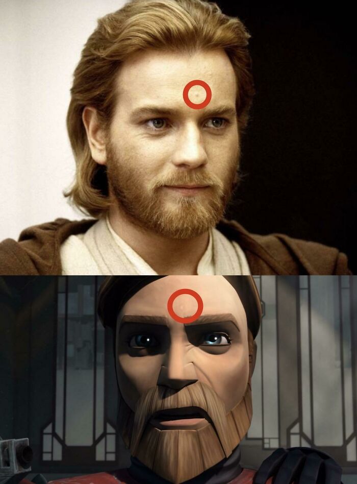 Fore The Character Model For Obi-Wan In The Clone Wars, They Even Included Ewan Mcgregor’s Blemish On His Forehead