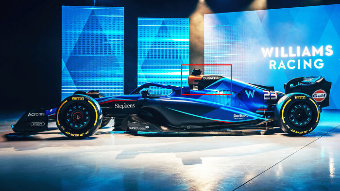 The Placement Of This Duracell Ad On Williams Racing's Fw45 Livery For The 2023 Season