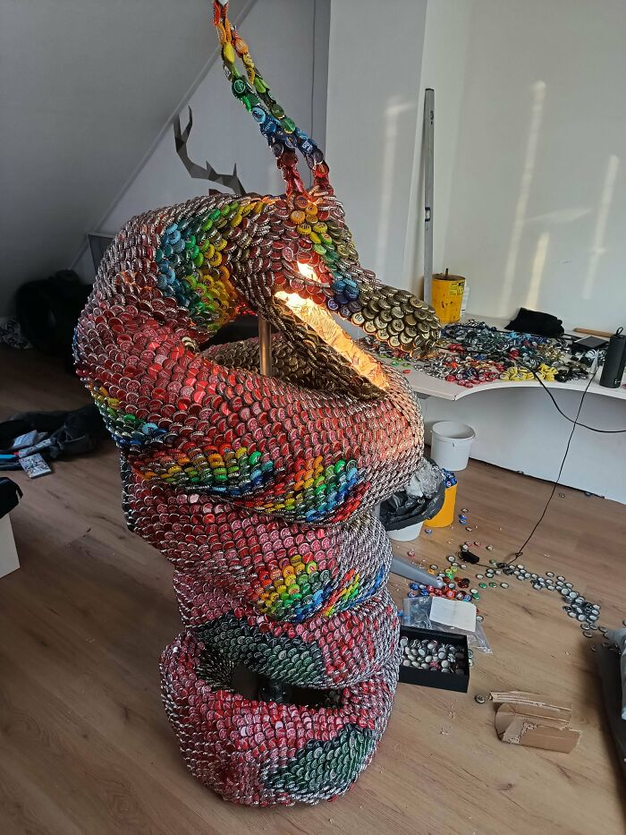 I Made A Dragon Out Of Discarded Bottle Caps