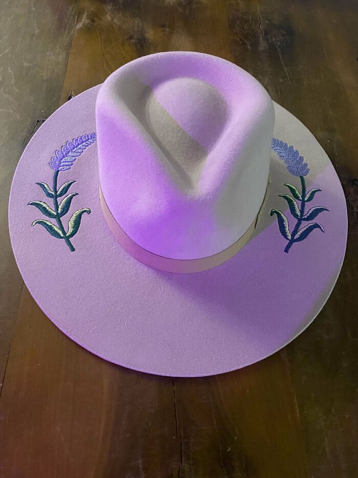 Lavender Embroidery On A Hat