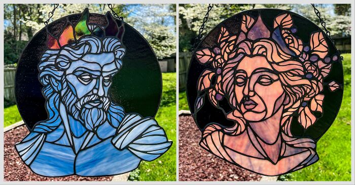 Portraits Of Hades & Persephone In Stained Glass