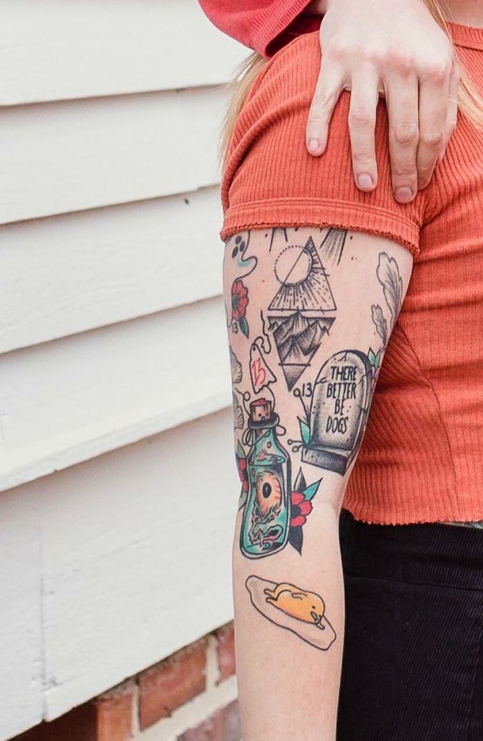 Colorful And Small Arm Patchwork Tattoos