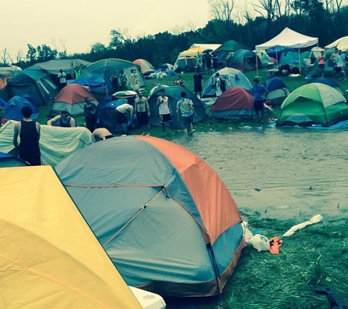 Mud, tents and people at The Hudson Project, 2014 festival area