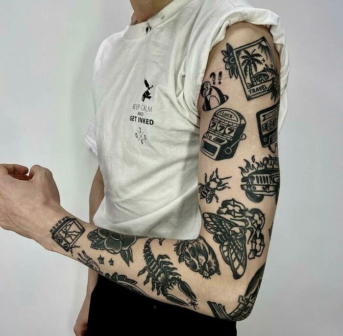 Traditional Patchwork Arm sleeve Tattoos