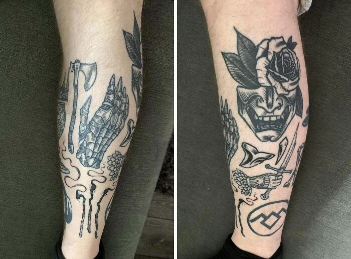 Half Leg Sleeve Patchwork Tattoos