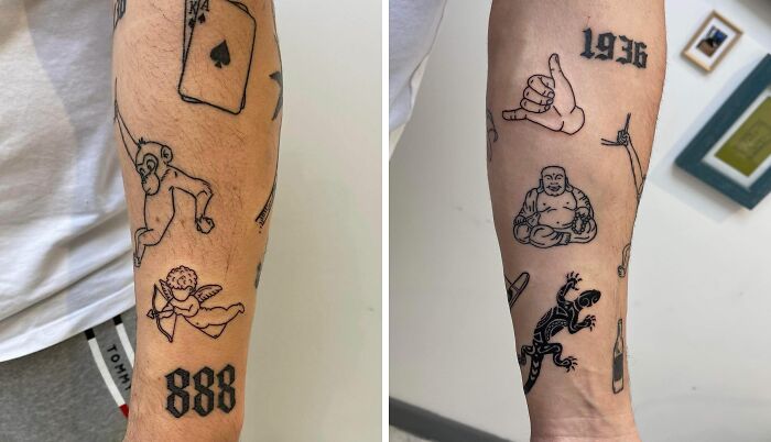 Random Patchwork Tattoos Half Arm Sleeve 