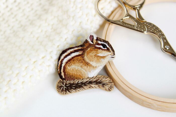 This Is A Cute Hand Embroidered Chipmunk Brooch I Made Recently
