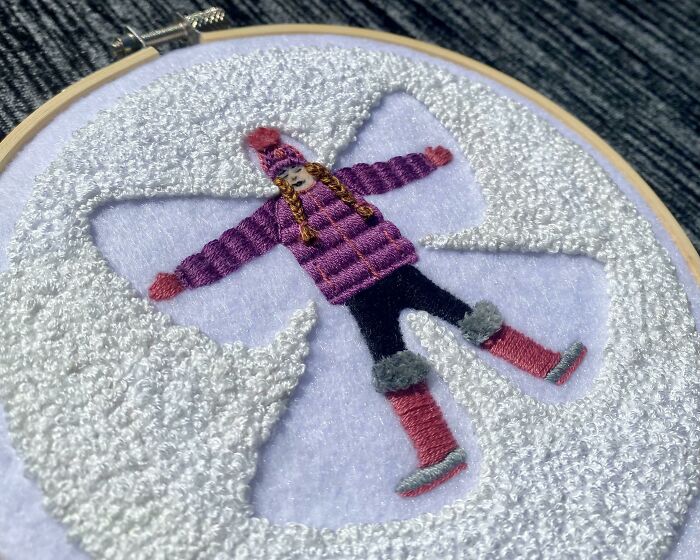 Snow Angel! Enjoyed Stitching The Different Textures But Stitching A Person For The First Time Was Challenging