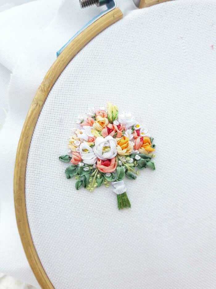 This Is One Of My Favorite Miniature Custom Embroidery. I Used 2mm And 4 Mm Silk Ribbons And Threads