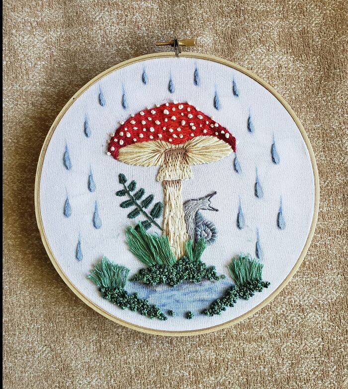 A Snail Using A Mushroom As An Umbrella From The Rain. Made This Design Up As I Went And I Think It Came Out Pretty Good!