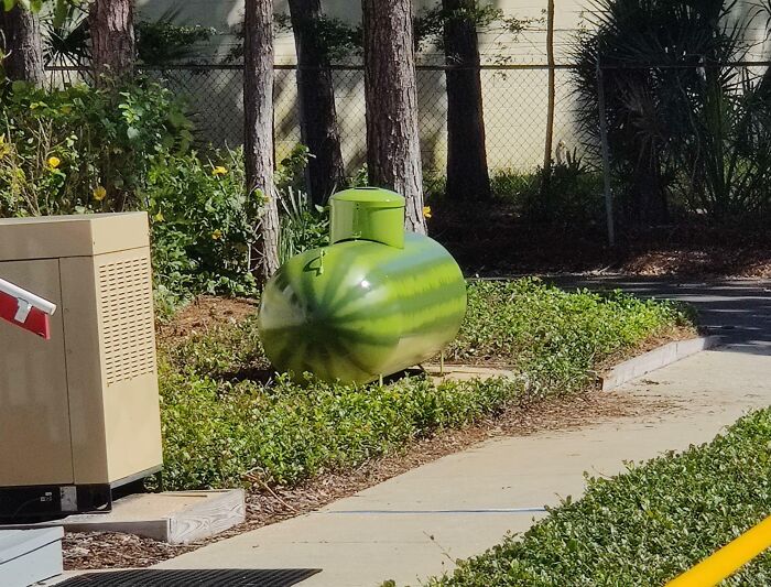 This Propane Tank Where I Work Was Just Painted To Look Like A Watermelon