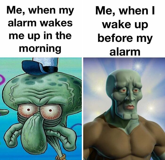 handsome squidward wake up before alarm meme