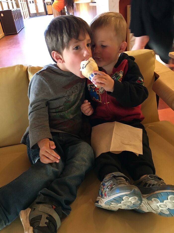Sharing His Ice Cream With His Brother