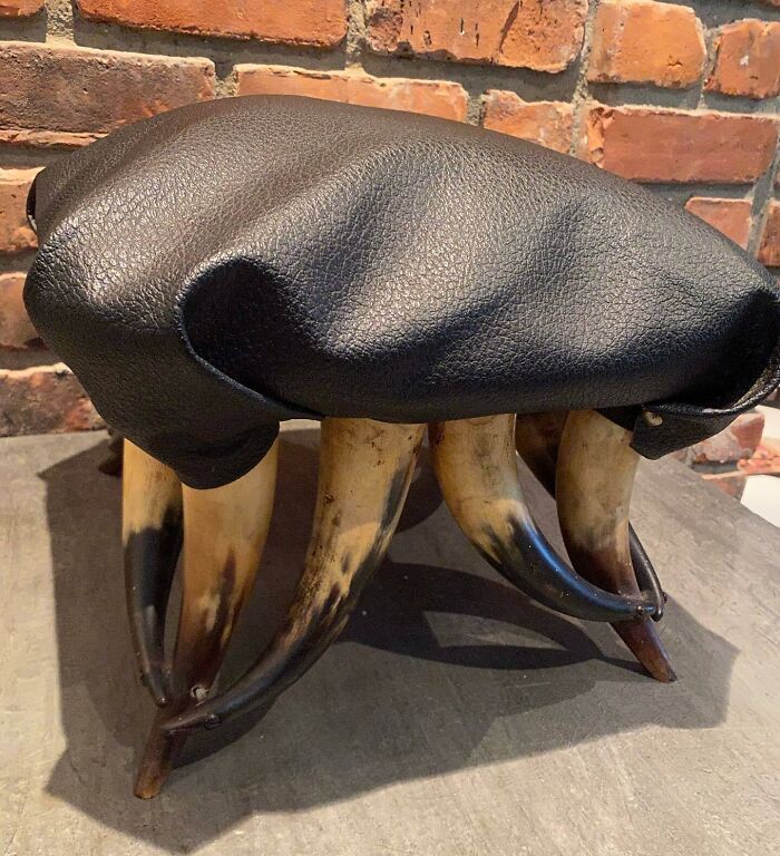 This Is A Really Nice Antique Footstool With Horns For Legs And A Leather Top. I Believe The Leather Is Not Original To The Stool