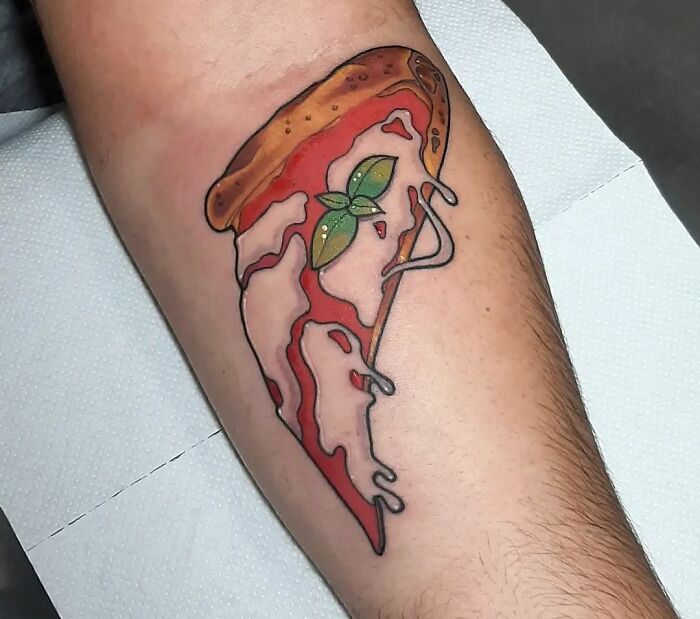 Slice of pizza watercolor tattoo