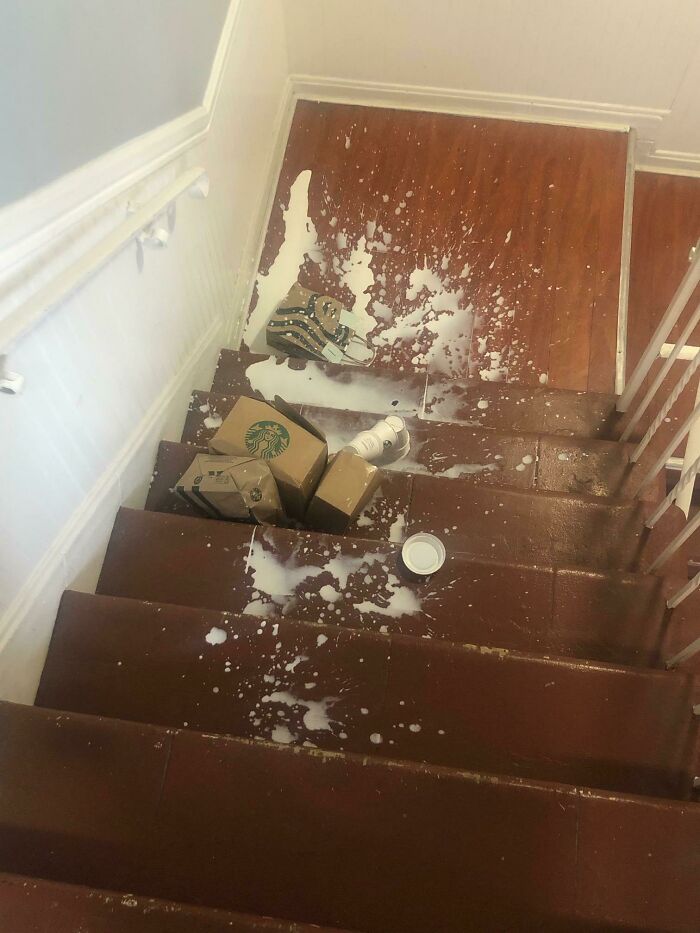 Saw This In My Apartment Stairs After Hearing A Loud Noise And Being Notified My Order Was Cancelled