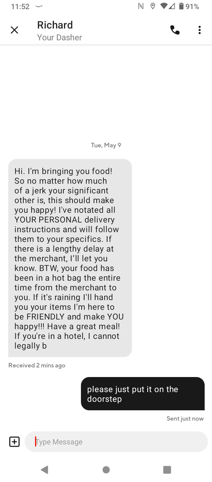 Creepy Message From My Dasher