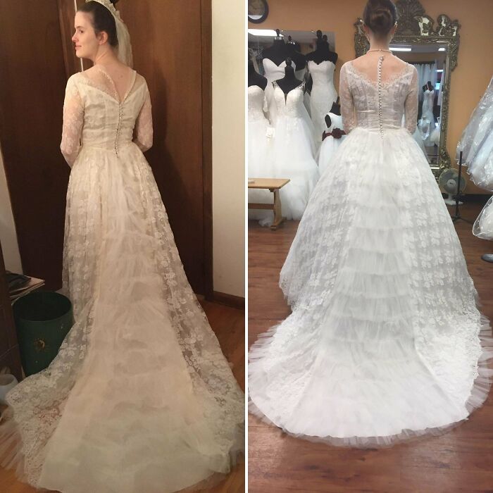 For Those Who Were Asking How My Grandma Kept Her 1953 Dress So Beautifully White Over The Decades… She Didn’t! I Had It Professionally Restored. Details Inside The Post!