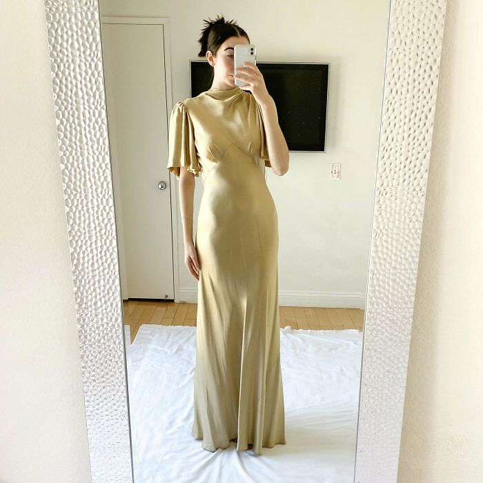 Dripping In Gold 1930s Bias Cut Gown Try-On And Pics Of Inside Garment Construction