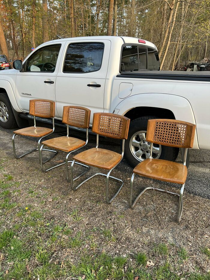 My Wife Has Been Wanting These Chairs. My Dad Is Always Finding Cool Stuff People Are Throwing Away, So I Told Him To Keep An Eye Out. A Few Weeks Later…