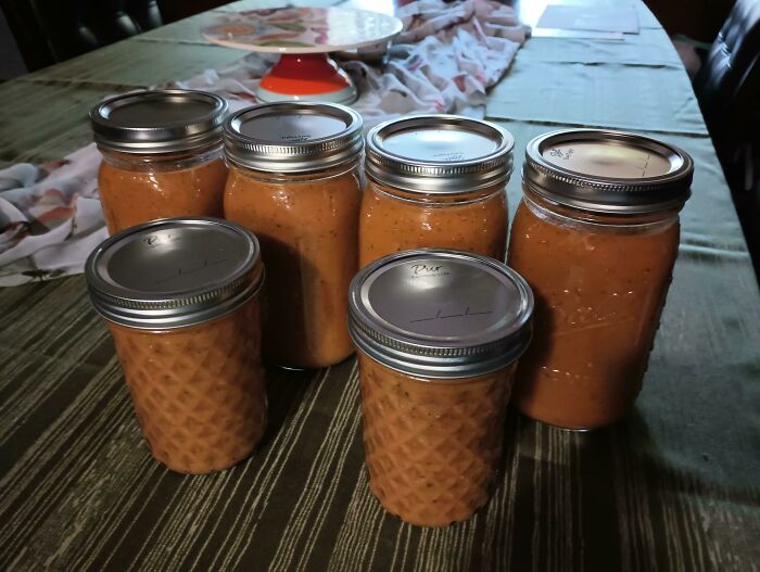 Completely Random Volume Of Vegetables And Spices Made Precisely Five Quarts Of Spaghetti Sauce